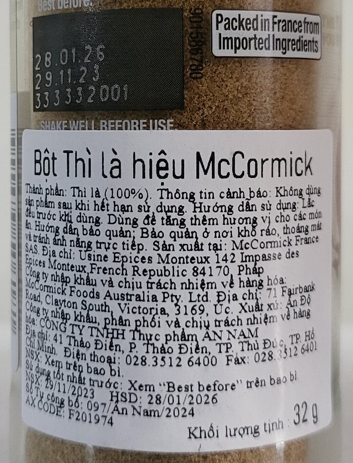 Lọ 32gram – BỘT THÌ LÀ PHÁP HIỆU MCCORMICK Cumin ground from whole