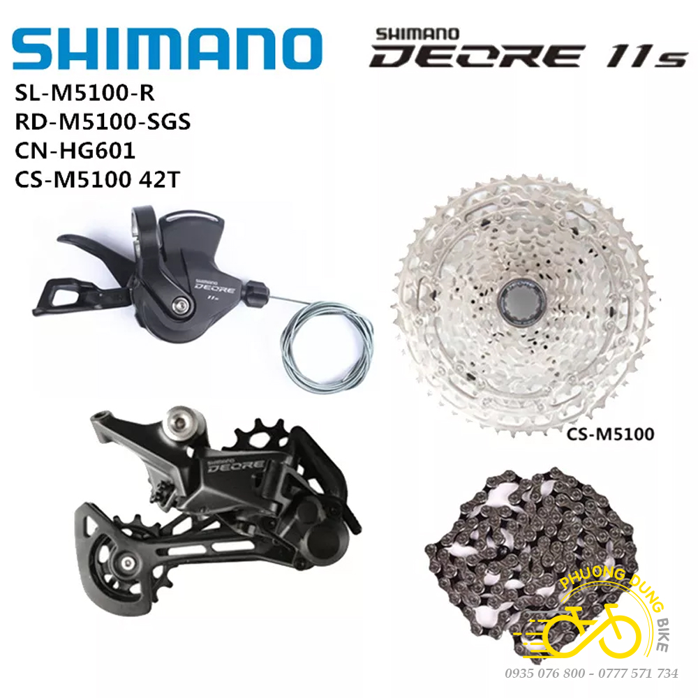 Groupset mini 4 món: tay đề, củ đề, líp, xích xe đạp shimano deore m5100 11 speed