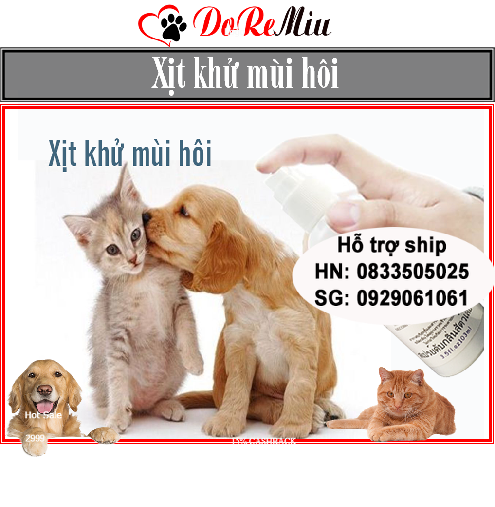 Doremiu- XC PET 100ml (thailand) Xịt thơm khử mùi hôi cát mèo và mùi hôi trên cơ thể chó mèo