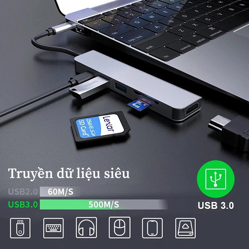 HUB Type C Tốc Độ Cao, Cổng chuyển đổi HUB USB Type-C Đa Năng to HDMI,USB 3.0,SD,TF,RJ45,PD Cho Laptop,Truyền Dữ Liệu Siêu Tốc
