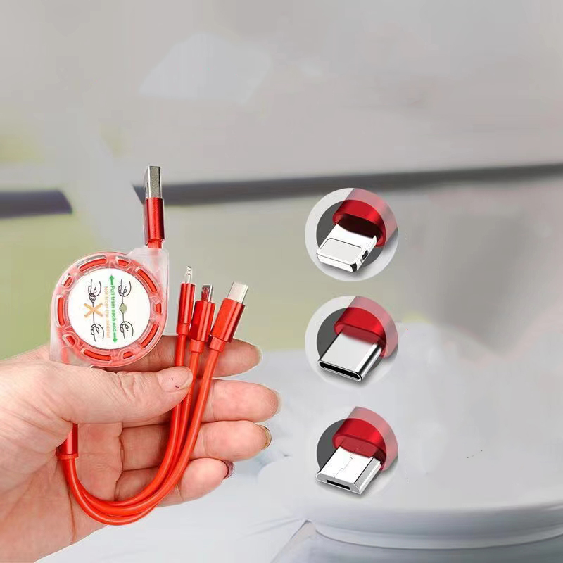Cáp Sạc 3 Đầu Dài 1m Dây Rút Cổng Lightning, Type-C, Micro Usb