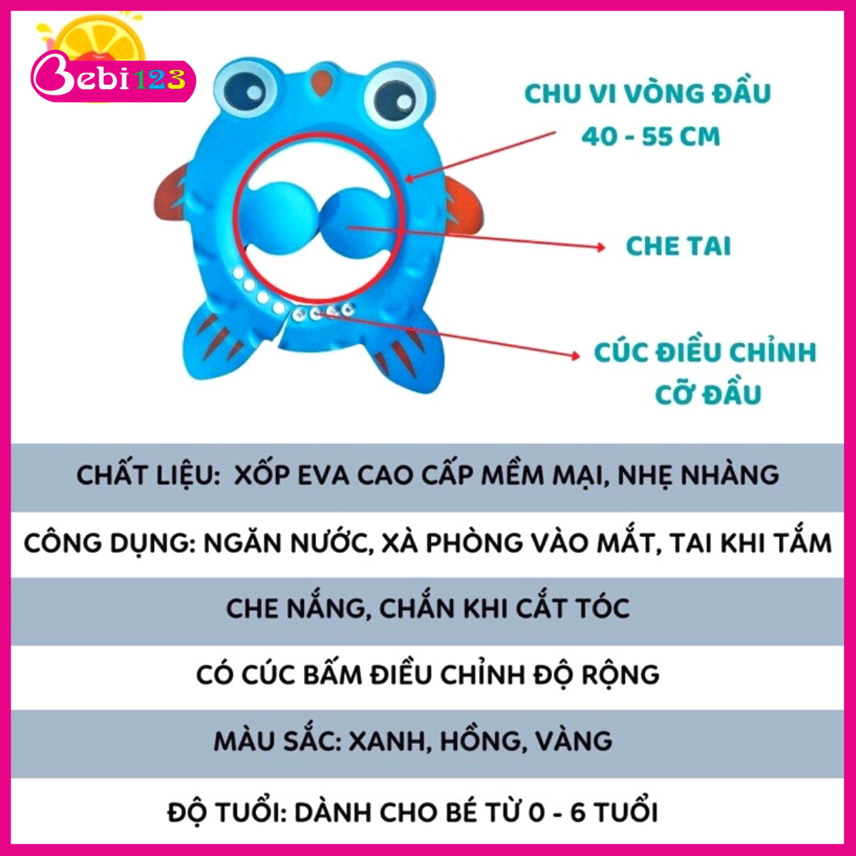 Mũ Nón Tắm Chắn Nước Bảo Vệ Tai Cho Bé