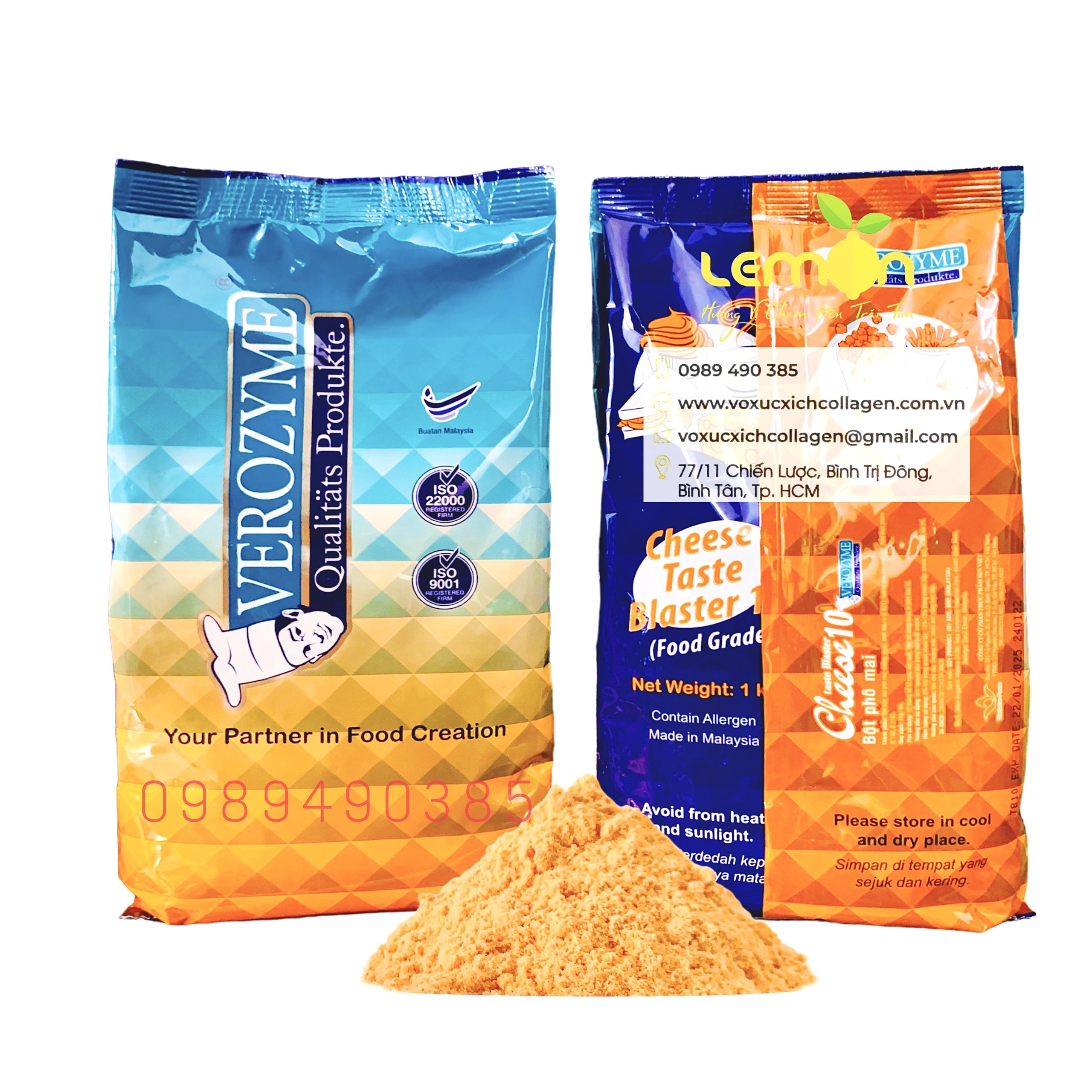 1Kg Bột phô mai mặn thơm béo VEROZYME hàng Malaysia dùng lắc gà rán, khoai chiên, bắp rang, làm khúc bạch, topping