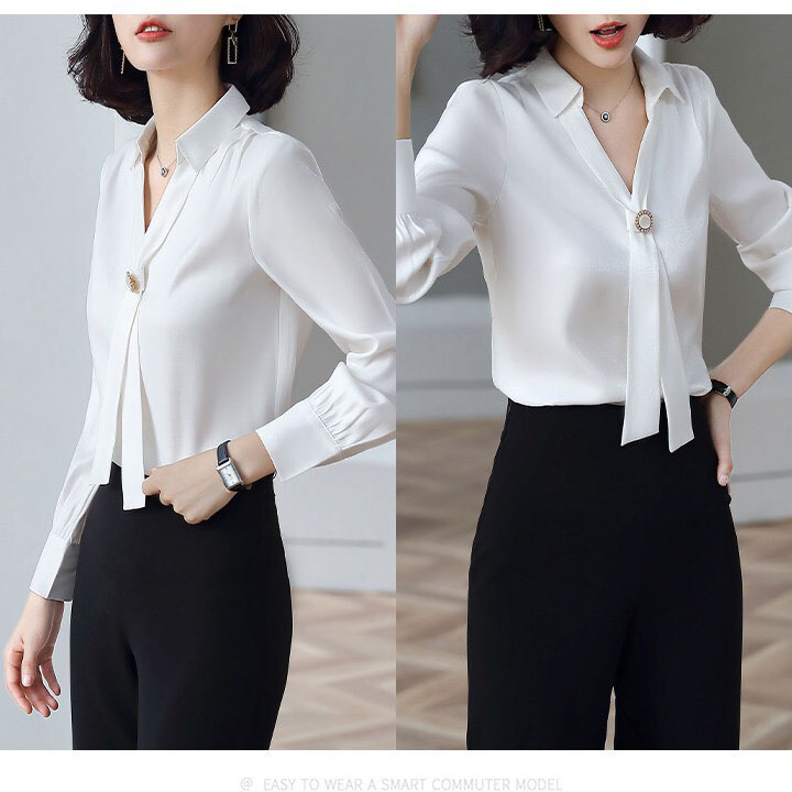 ÁO CỔ CÀ VẠT PHỐI NÚT SANG TRỌNG_[Giá gốc tận xưởng]