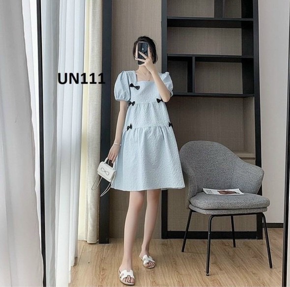 Váy bầu dáng suông chất đẹp-đầm bầu mùa hè xinh-váy bầu babydoll đính nơ xinh dáng dài
