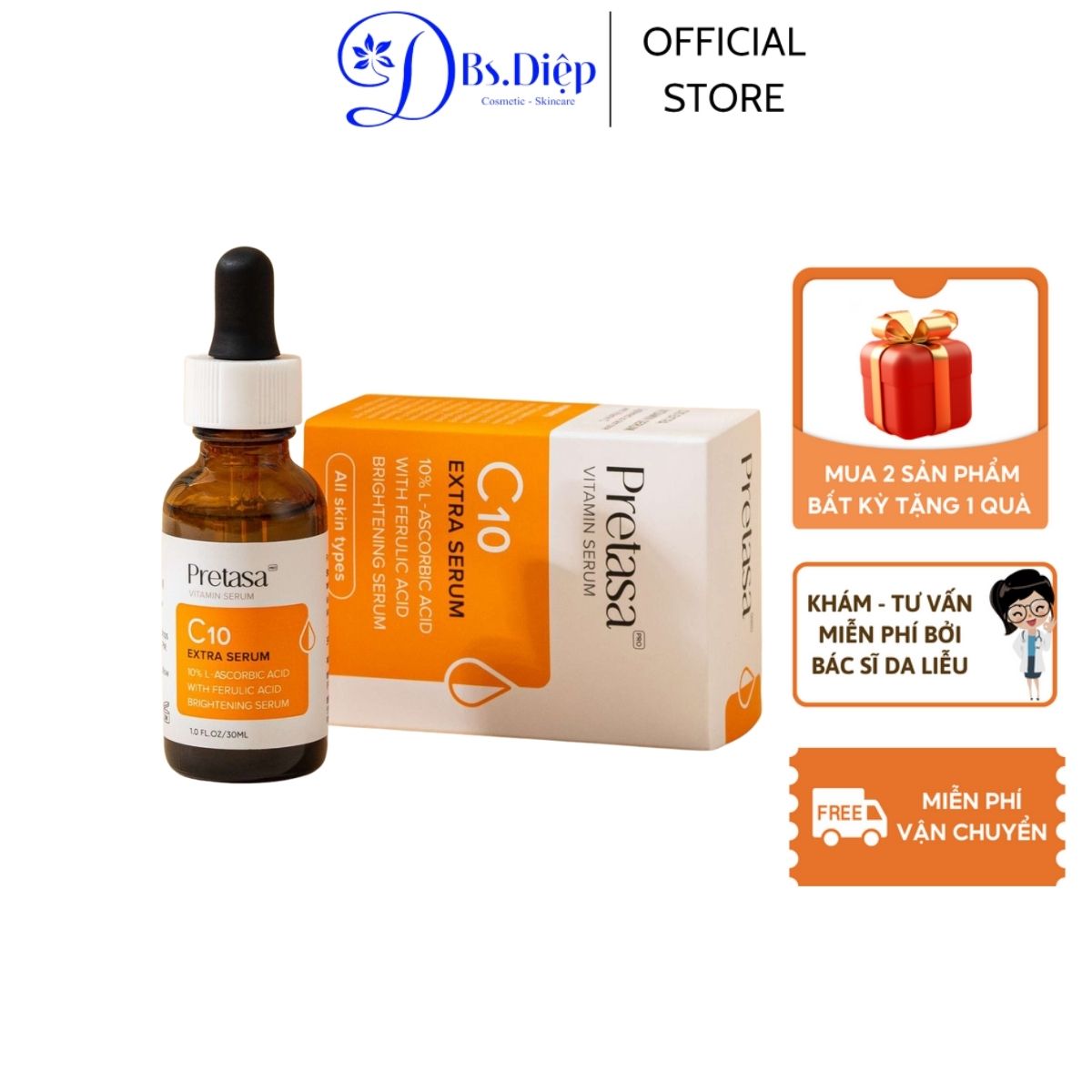 Tinh chất làm sáng da pretasa c10 extra serum 30ml