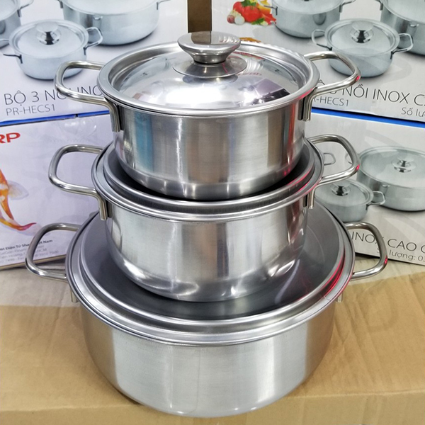 Bộ 3 Nồi Đáy Từ, Nồi Inox Sử Dụng Cho Nhiều Loại Bếp Bộ Nồi Sharp - Nồi Đa Năng