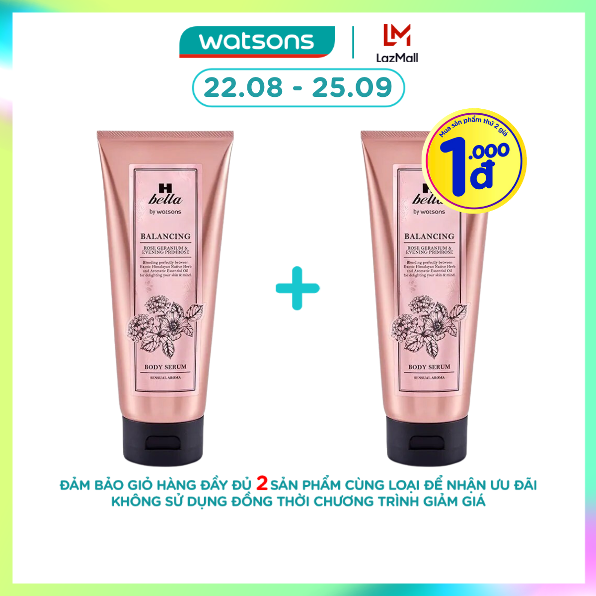 [1000đ SẢN PHẨM THỨ 2] Tinh Chất Dưỡng Thể H Bella By Watsons Balancing Rose Geranium & Evening Primrose Body Serum 200ml