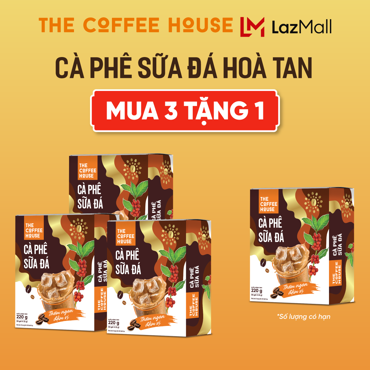 [Combo 3 Tặng 1] The Coffee House cà phê sữa đá hoà tan (Hộp 10 gói x 22g)
