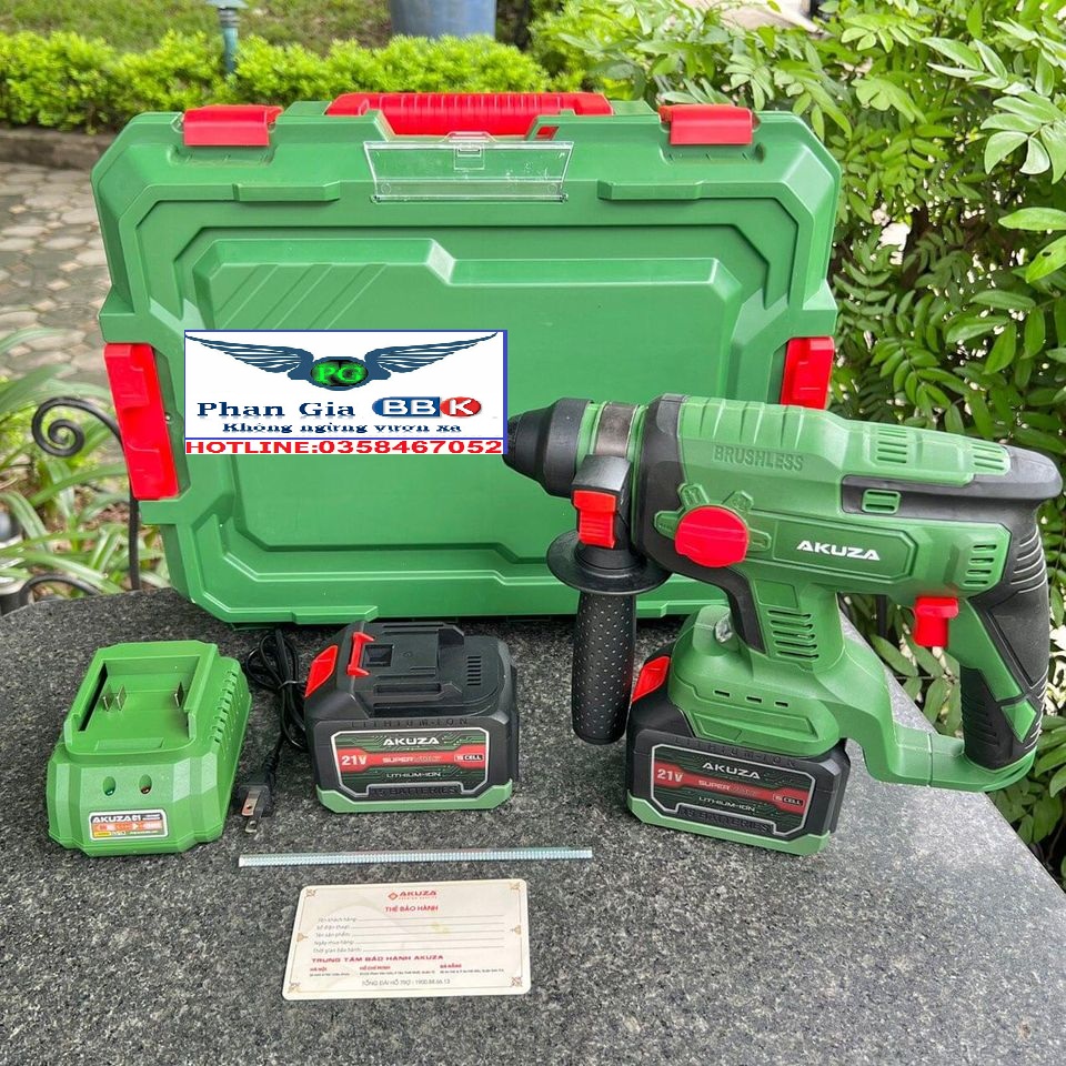 Máy khoan bê tông 3 chức năng pin akuza 2-2601 bl chân pin phổ thông .pin 15cell