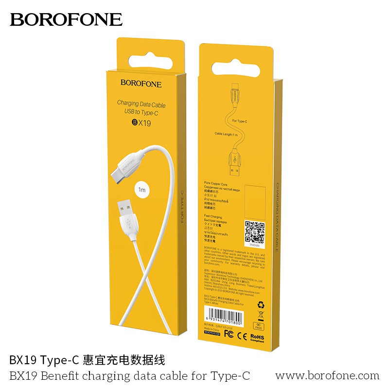 Cáp sạc Borofone BX19 Cho điện thoại 2.1A Lightning TypeC Dài 1m