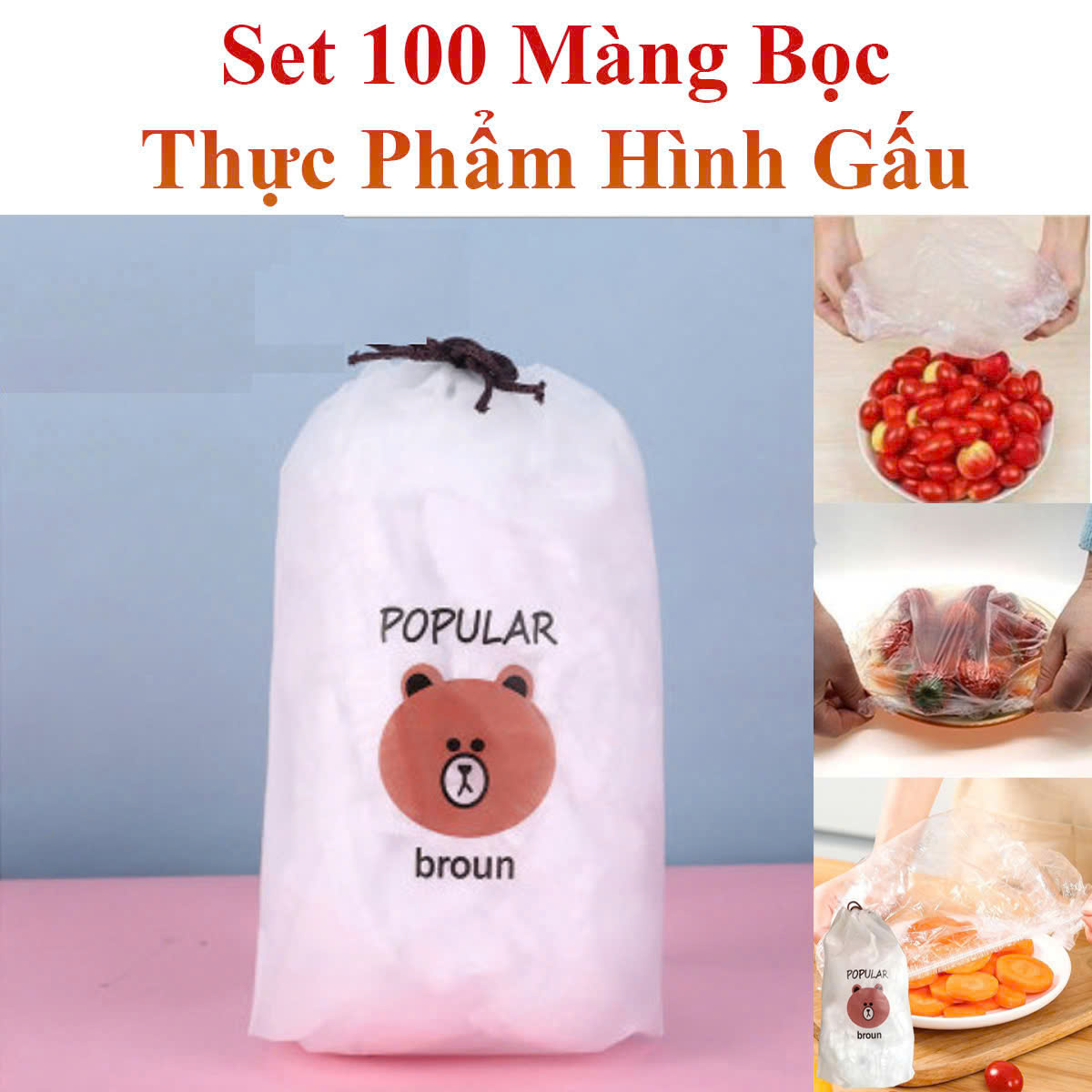 Set 100 Màng Bọc Thực Phẩm Hình Gấu