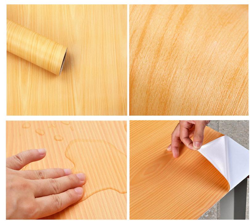 Cuộn 5m giấy dán tường giả ván vàng khổ 45cm