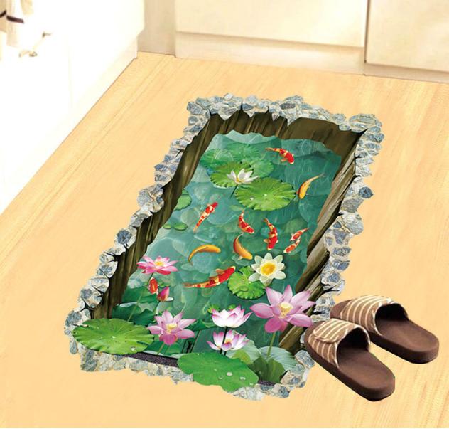 Decal trang trí tường - hồ cá vuông 3d mẫu 02