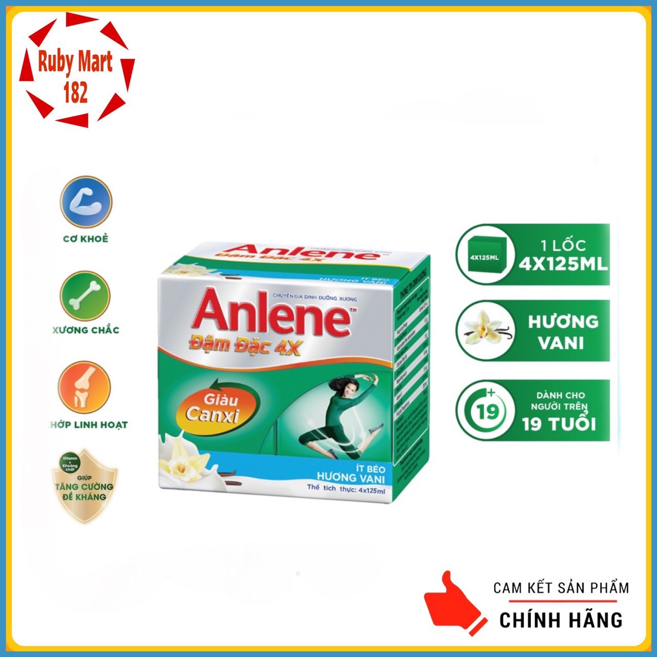 Lốc 4 hộp sữa nước Anlene đậm đặc 4x vani 125ml x 4