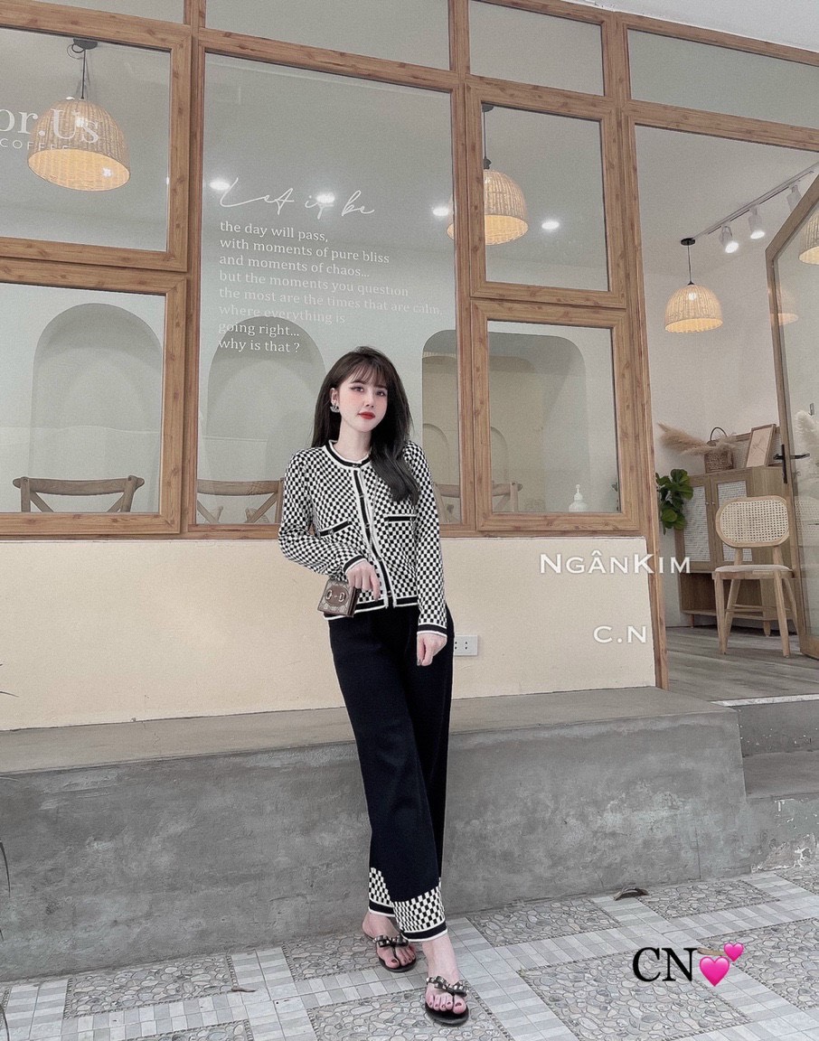 Set bộ len kẻ ô quần ống sớ QCL1