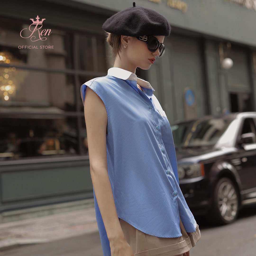 REN BY TEE - Áo Sơ Mi Sọc Phối Cổ Trắng