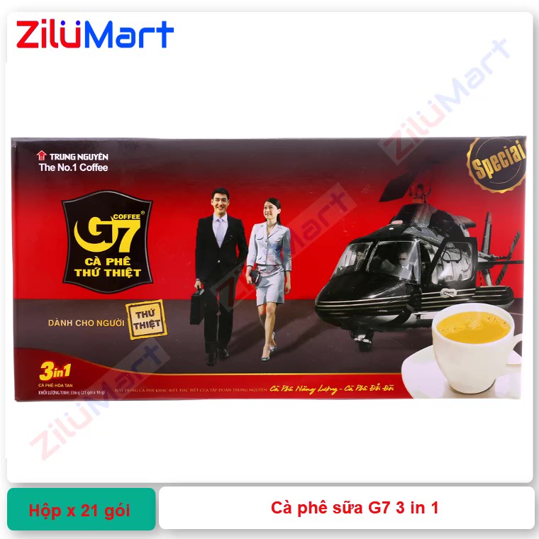 Cà phê sữa hòa tan G7 3 in 1 (hộp 21 gói) loại 336g