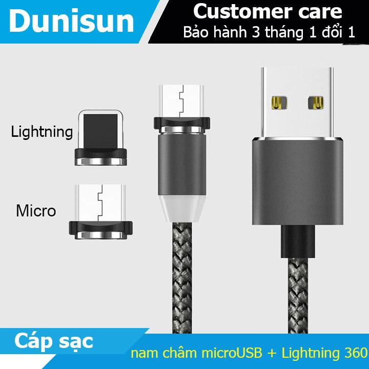 Cáp Sạc Từ Hít Nam Châm Đầu Android hoặc IPhone 360 Độ Dây Dù,Có LED