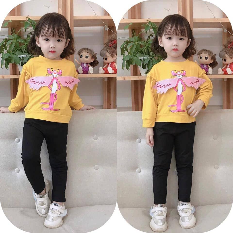 [HCM]Quần áo trẻ em thu đông Bộ quần áo bé gái thun cotton 4 chiều hình báo hồng có cánh cho bé từ 10kg đến 25kg (Màu trắng vàng hồng) [Chuột Lắc Store]