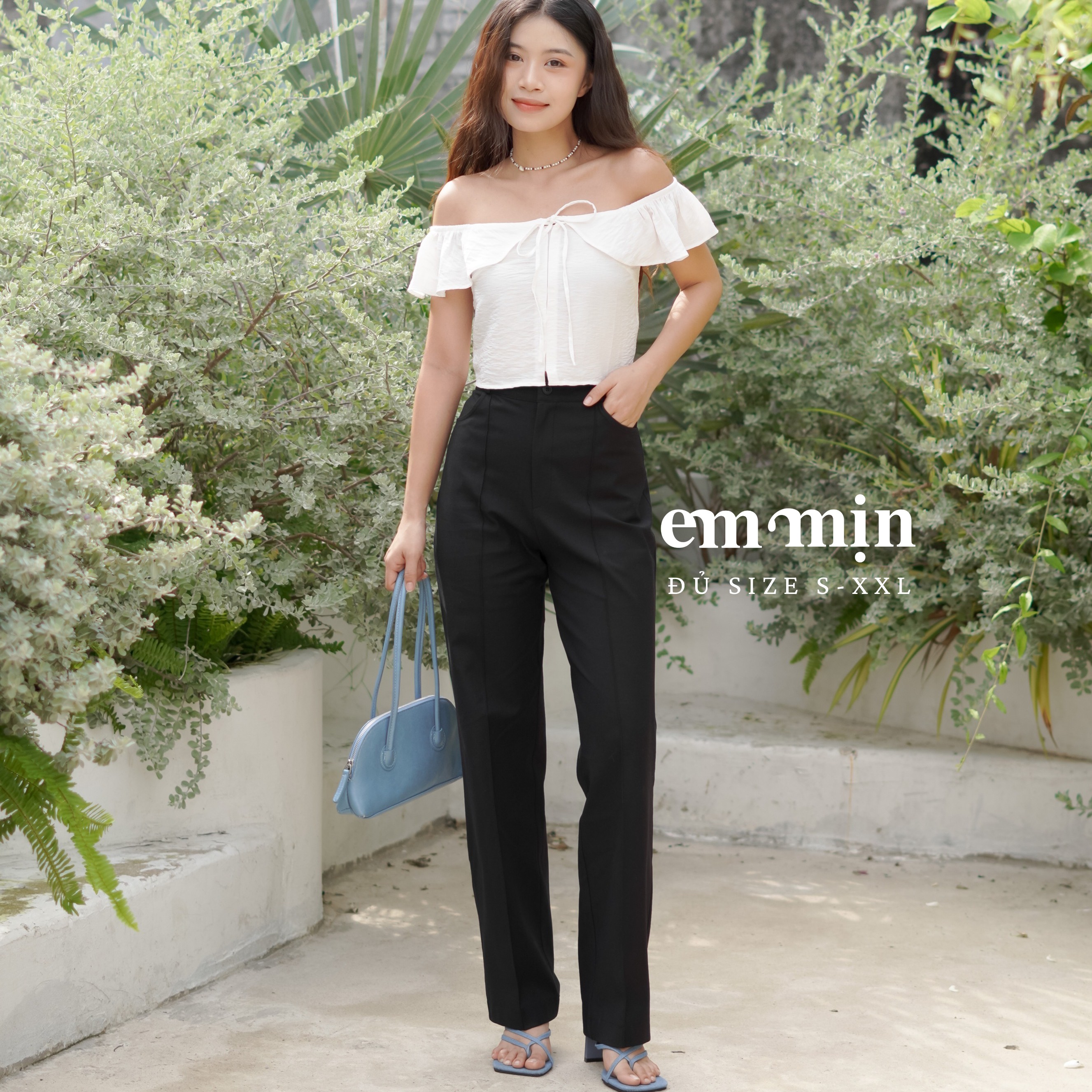 Quần dài đen may ly chất Boi chéo co giãn