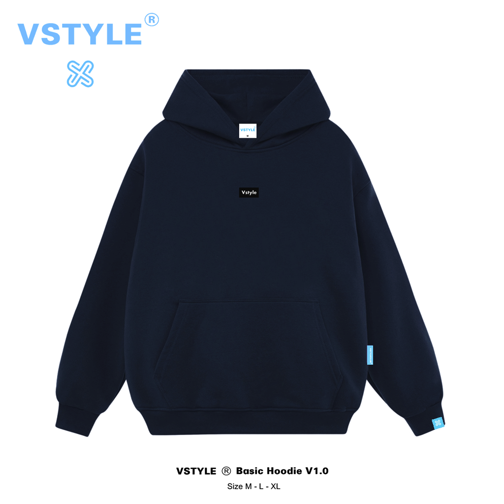 (FULL BOX) Áo Hoodie Basic Logo Vstyle Unisex Local Brand - Xanh Đen
