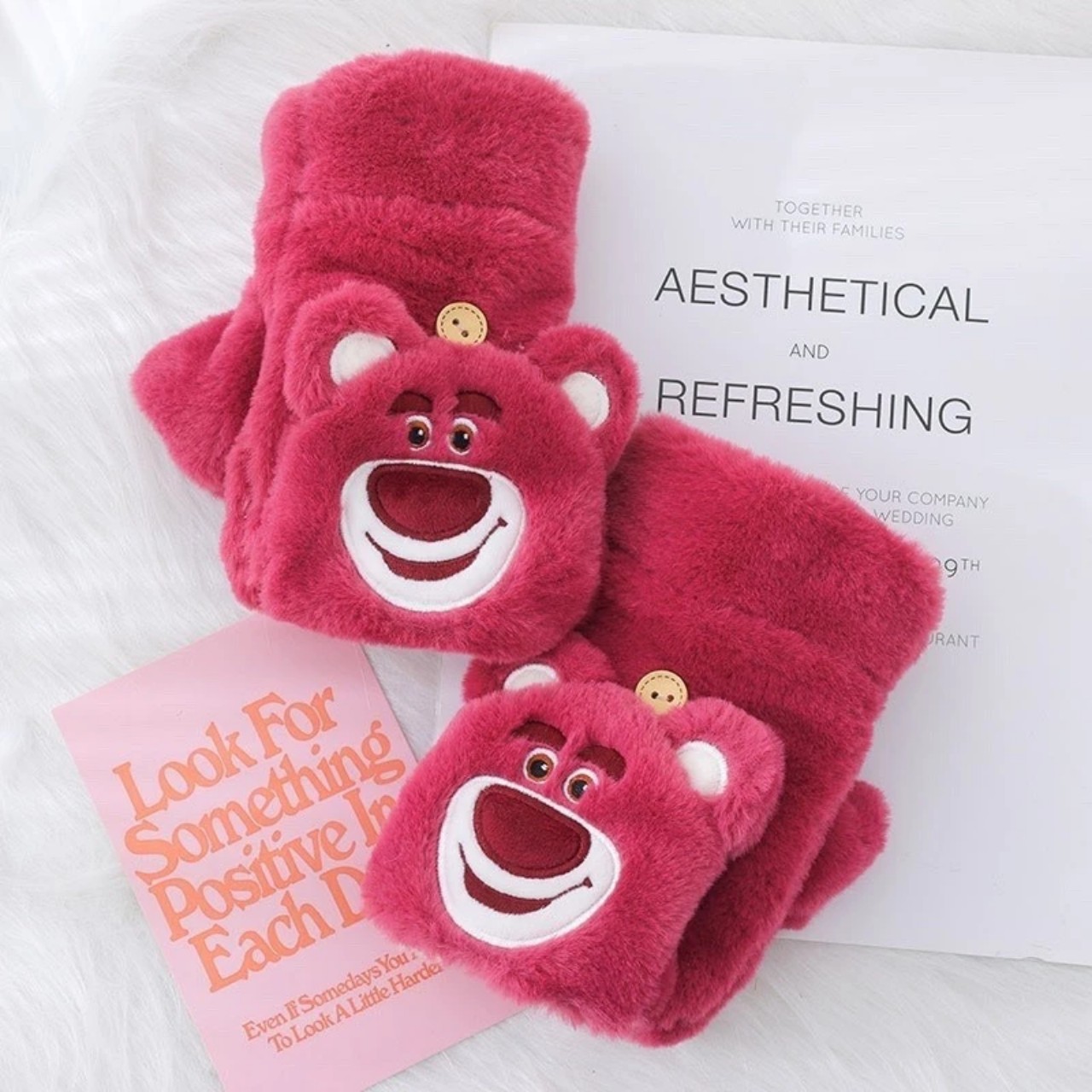 Lotso 2 in 1 Strawberry Bear Mittens Super Cute Winter Warm