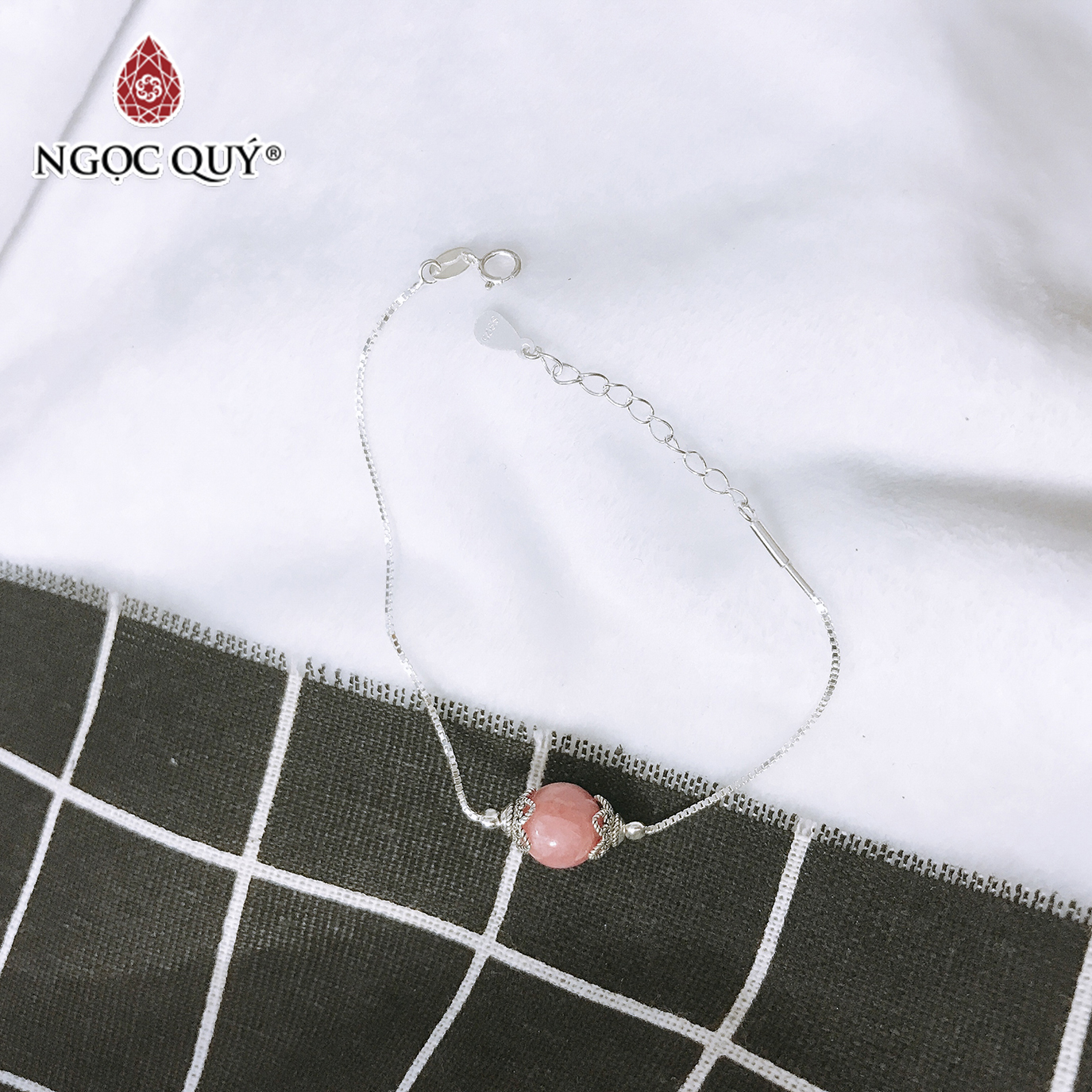 Lắc tay bạc đá đào hoa mệnh hỏa. thổ - Ngọc Quý Gemstones