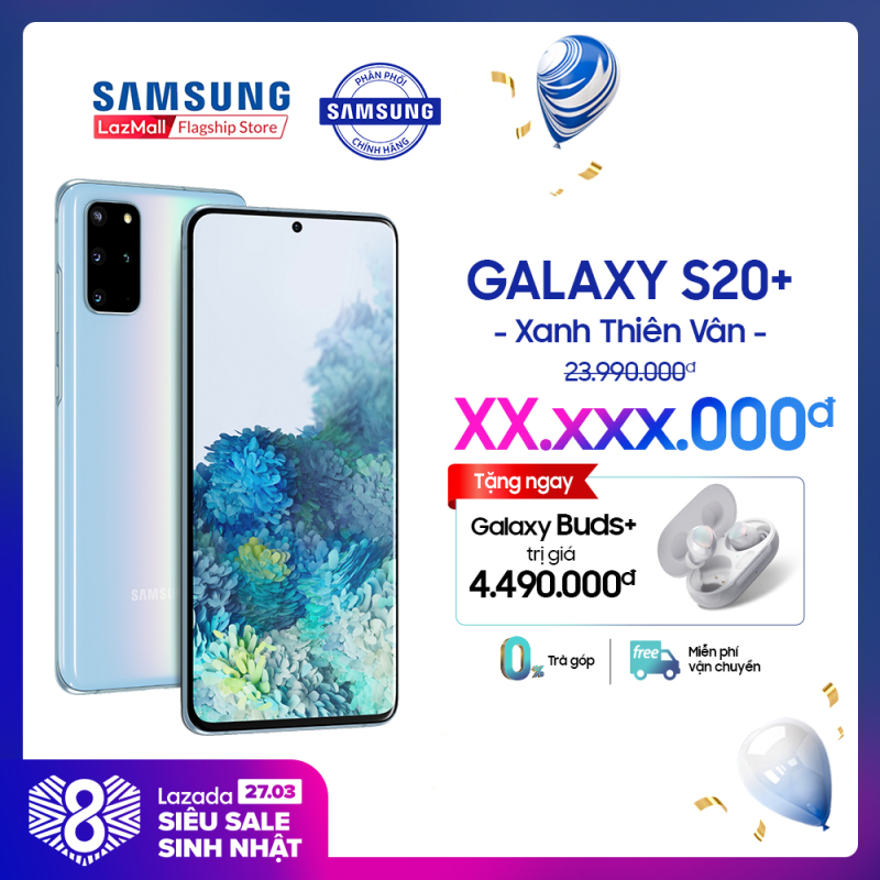Điện thoại Samsung Galaxy S20 PLUS 128GB/RAM 8GB - Màn hình Dynamic AMOLED 2X, 6.7 inch, Quad HD+ (2K+) - Thu phóng chuẩn không gian 30x - Quay phim điện ảnh 8K & chụp một chạm đa kết quả - Pin 4500mAH, sạc nhanh - Hàng phân phối chính hãng