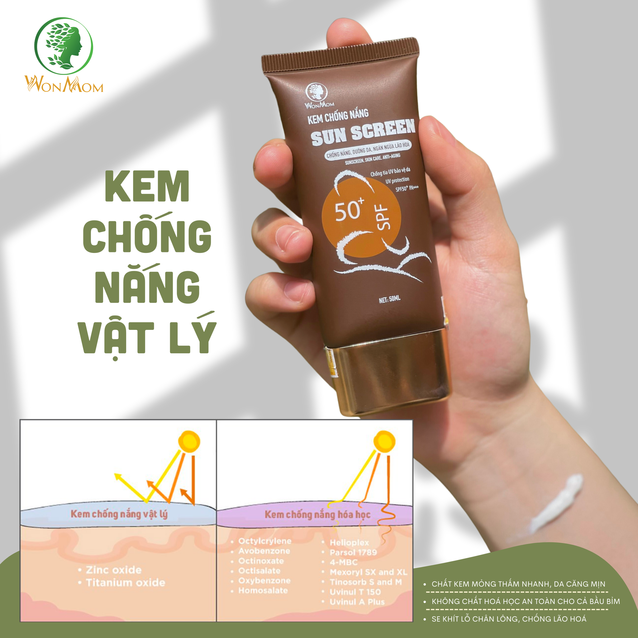 Kem chống nắng Wonmom (Chống nắng vật lý an toàn)