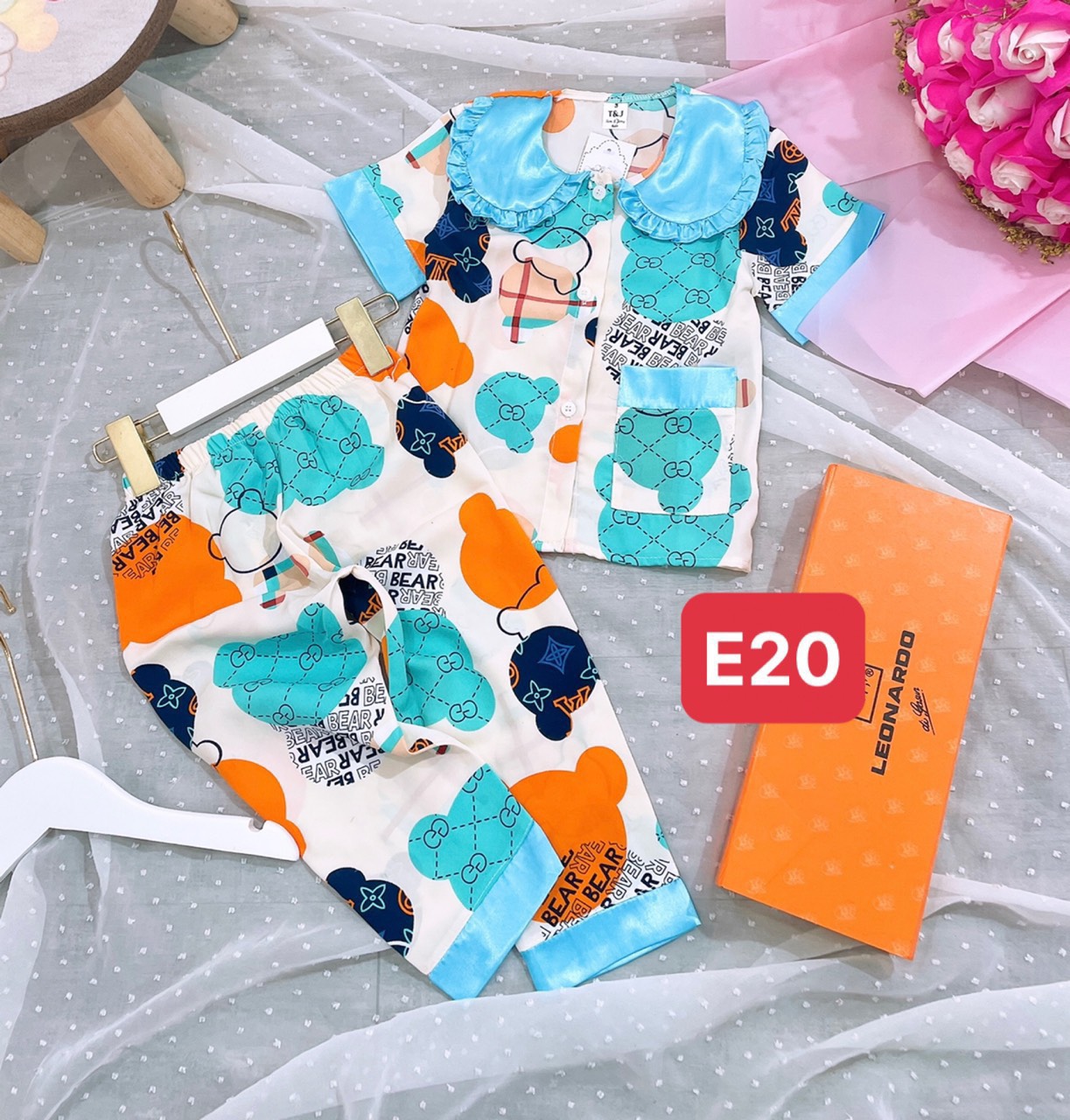 Bộ pizama lụa mango cho bé 9-21kg