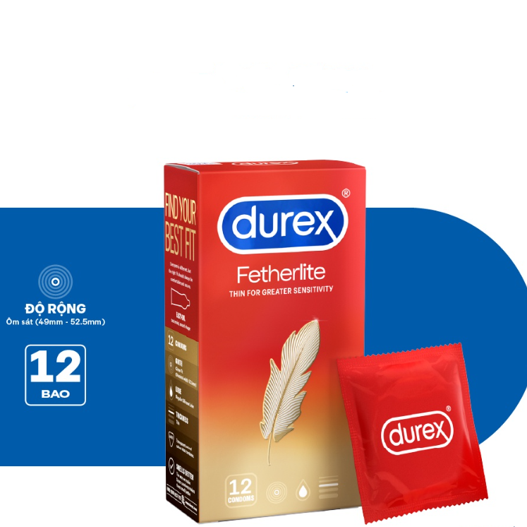 Bao cao su Durex Fetherlite siêu mỏng, hộp 12 chiếc.
