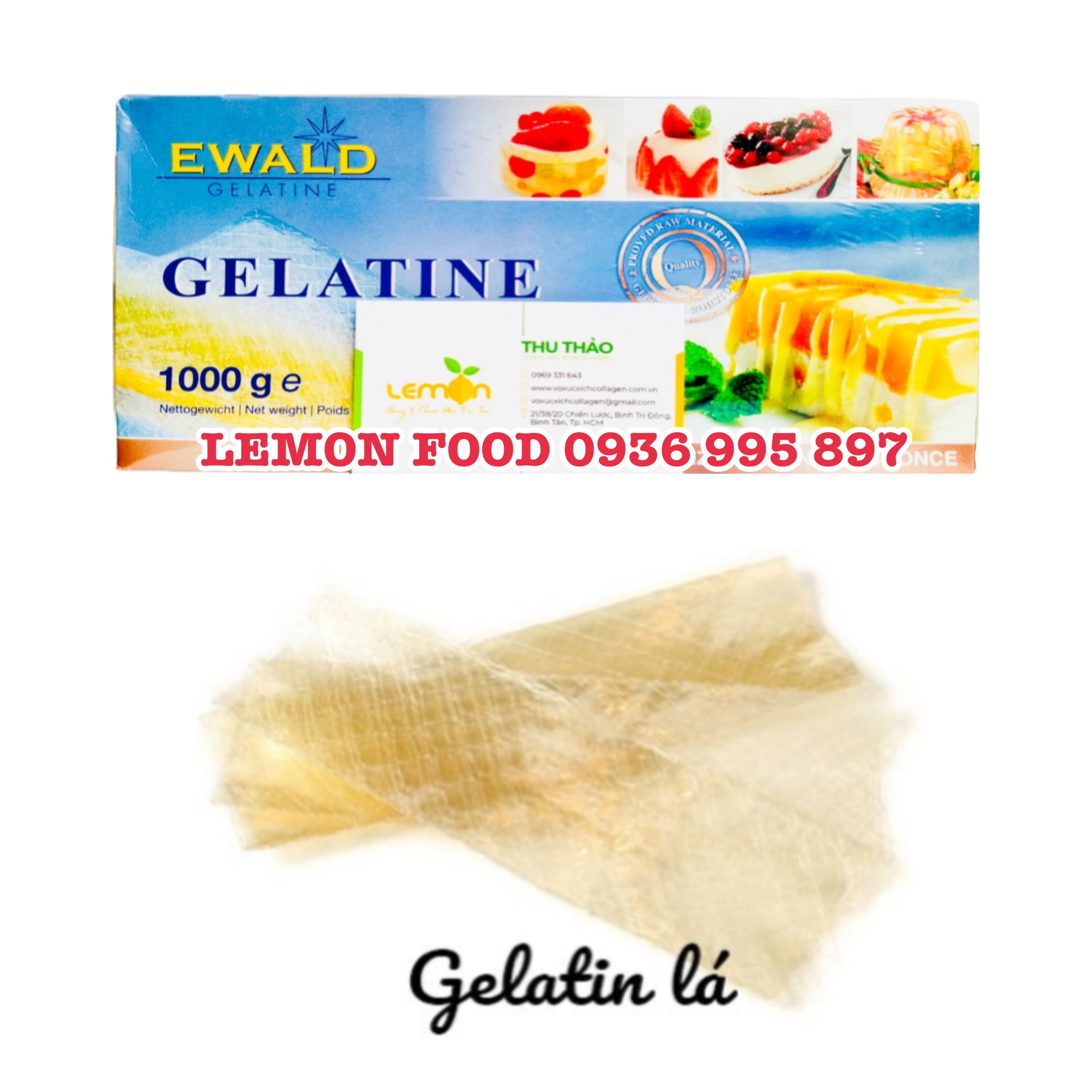 Combo 5 Lá Gelatine Ewald Đức làm đông bánh kẹo, thạch, nấu chè, panna cotta