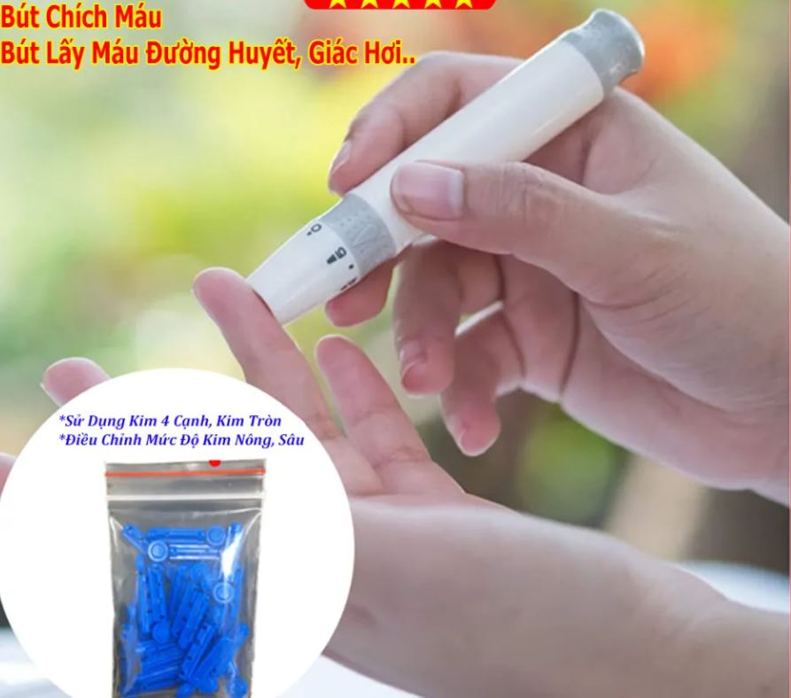 Bút lấy máu đầu kim tròn tặng 25 kim