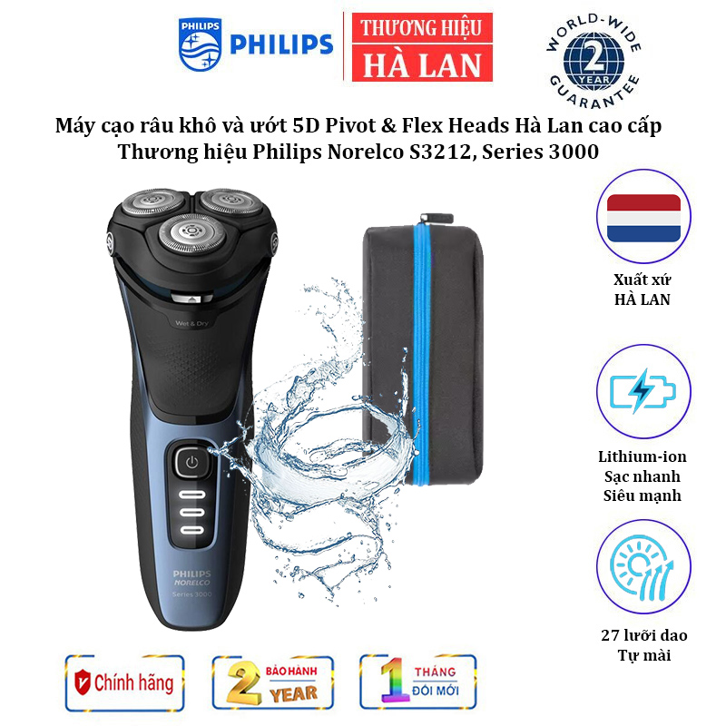 Máy cạo râu khô và ướt 5D Pivot & Flex Heads Philips Norelco S3212, Series 3000 - Bảo hành chính hãng