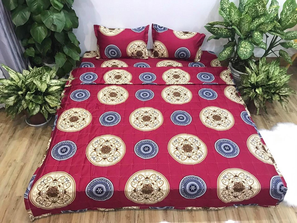 TRỌN BỘ CHĂN GA GỐI COMBO 5 MÓN - TRỐNG ĐỒNG ĐỎ