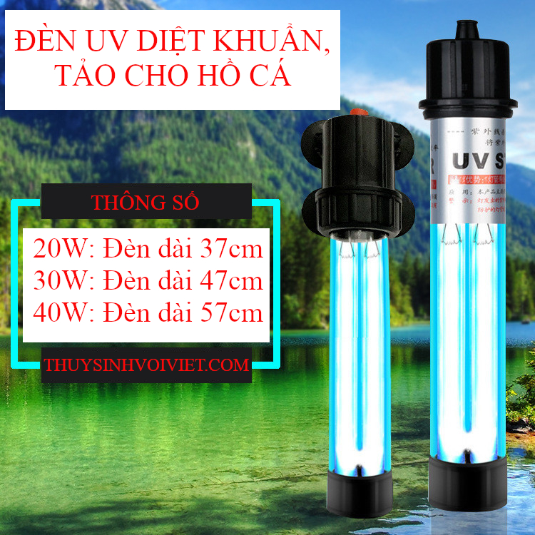 Đèn UV bóng đôi diệt tảo, khuẩn có hại dành cho hồ cá lớn công suất 20, 30, 40, 60W
