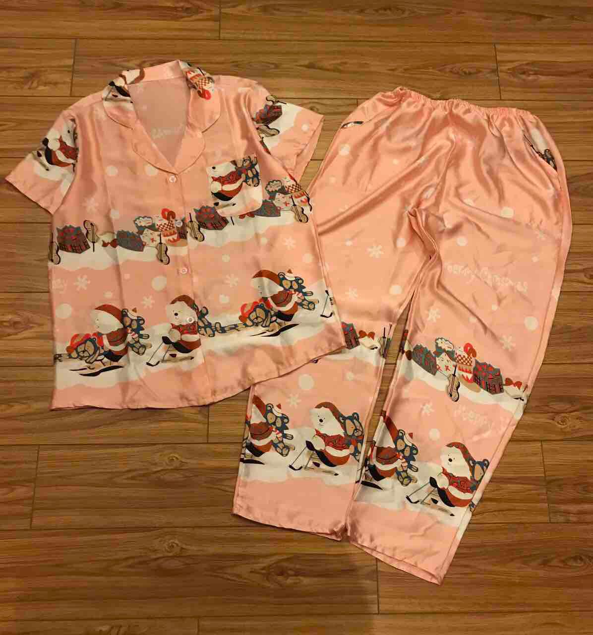 [HCM]Bộ pijama TNQD Satin lụa bông chân Noel