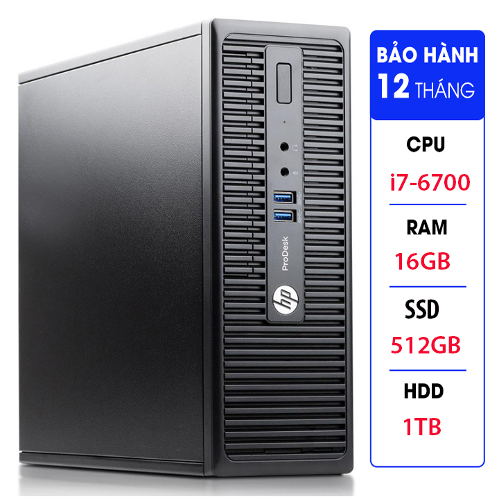 Case máy tính đồng bộ HP ProDesk 400G3 SFF, cpu core i7-6700, ram 16GB, SSD 512GB,HDD 1TB Tặng USB thu Wifi, Bảo hành 12 tháng