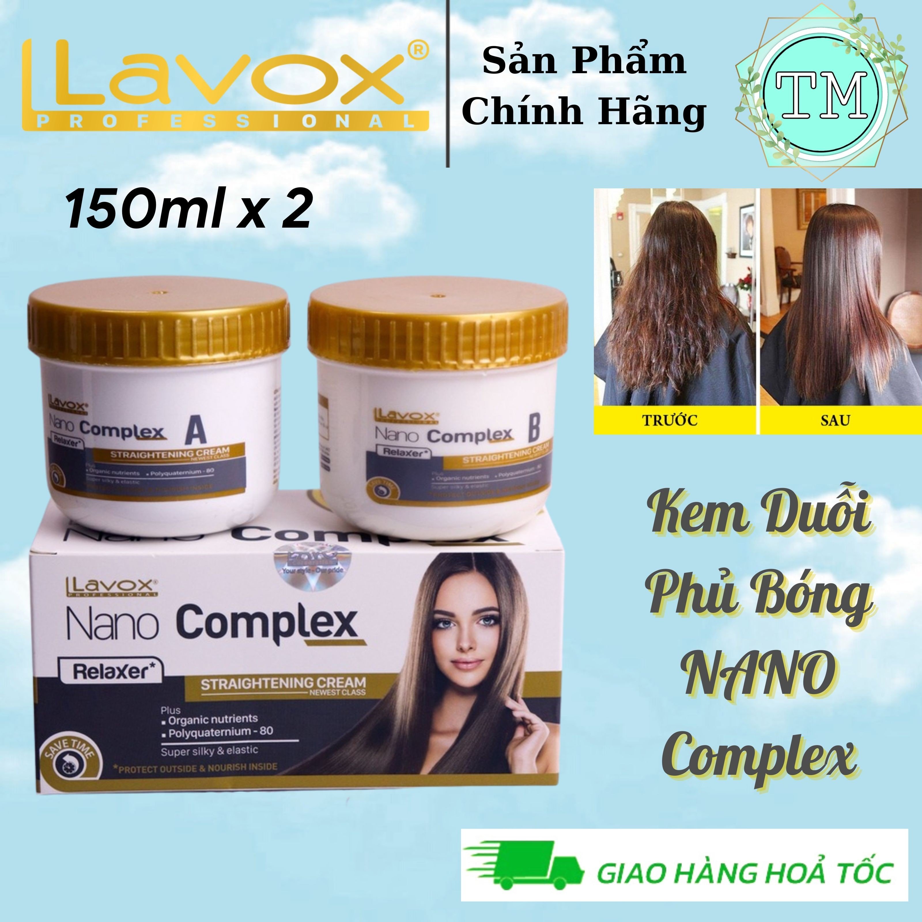 Thuốc duỗi ép thẳng tóc phục hồi tại nhà Lavox Nano Complex nhỏ 300ml - Tặng Kèm Cặp Bao Tay