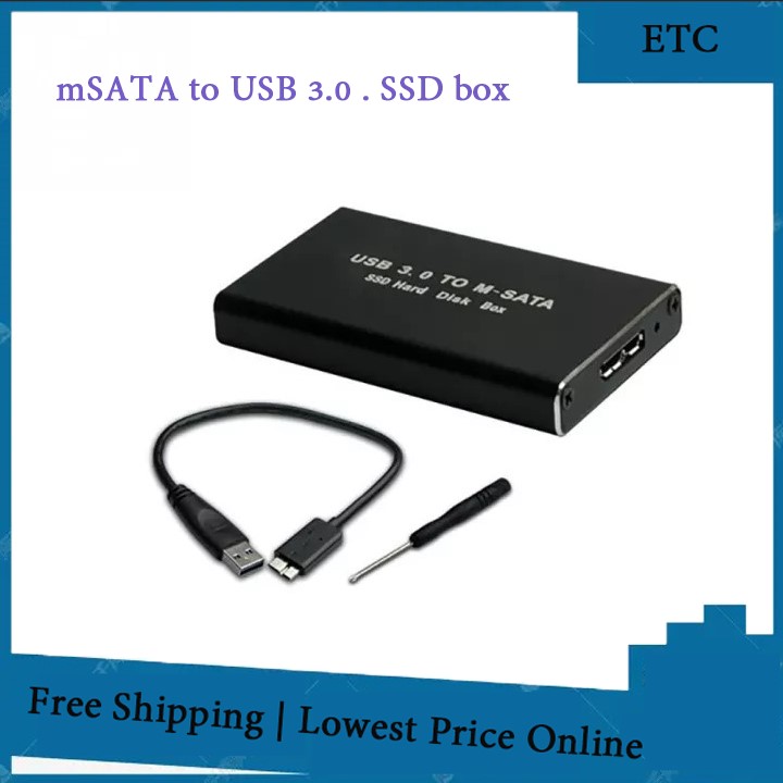 MSATA to USB 3.0 Hard Disk Drive SSD Enclosure Adapter Cable Case Aluminum Box
