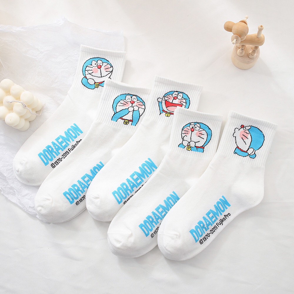 Combo 5 Tất Trắng Cao Cổ Doremon Doraemon (Xanh)