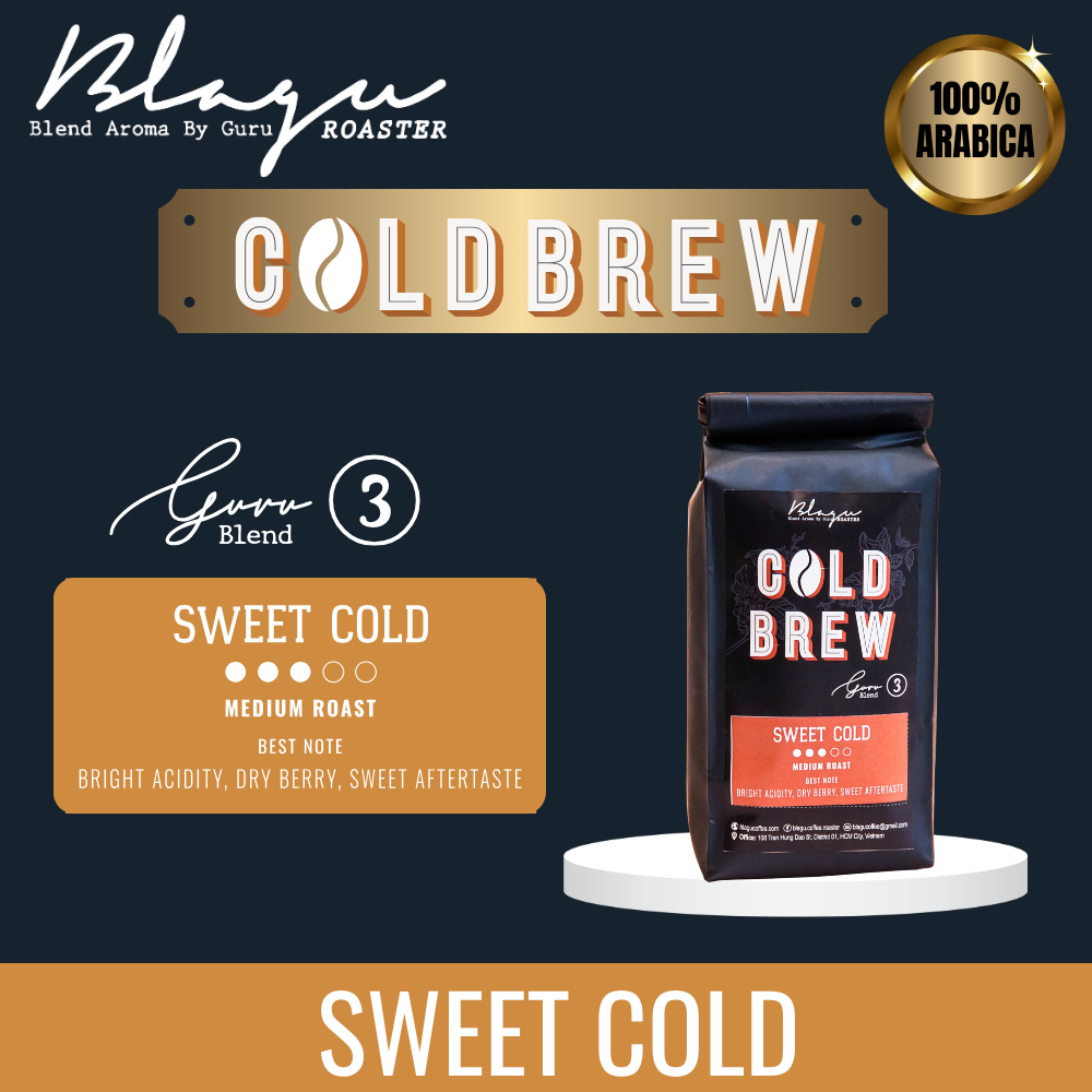 Cà phê blagu hạt đã rang guru 3 blend cold brew – sweet cold medium roast 250g
