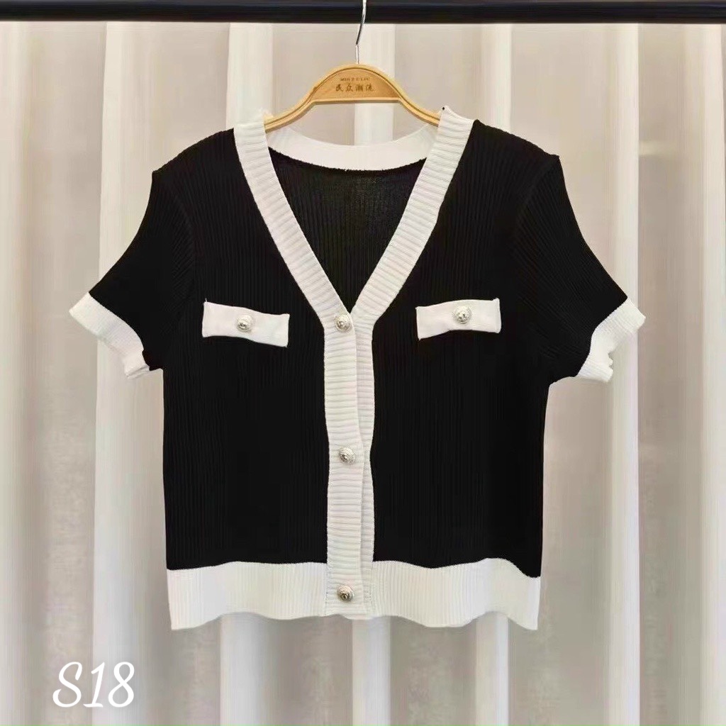 Áo thun nữ borip viền nút croptop S18