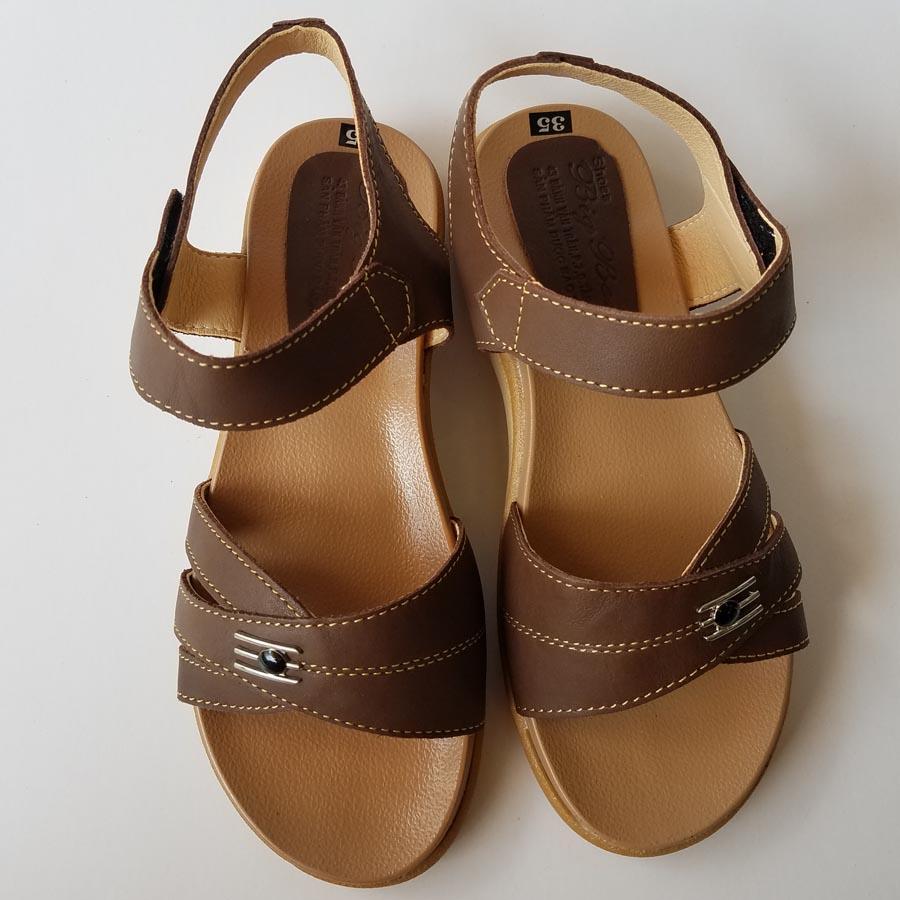 Giày Sandal Nữ Đế Thấp BIGBEN Da Bò Thật Cao Cấp