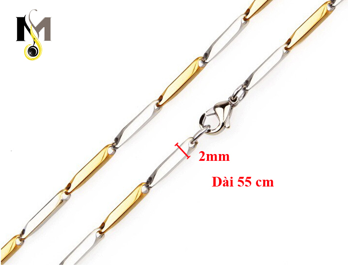 Dây chuyền Inox nam Hỏa tiễn 2mm cách điệu trắng vàng