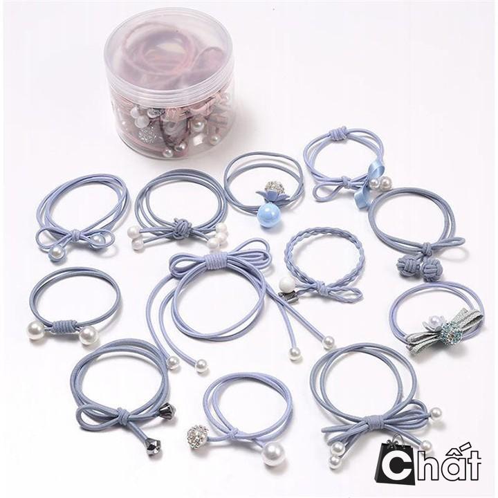 Hộp 12 dây cột tóc Hàn Quốc siêu đẹp siêu bền - Đủ màu