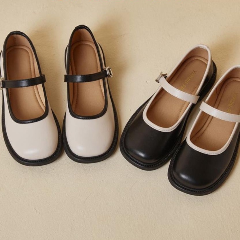 Giày búp bê đế răng cưa viền da phối quai ngang cao 3cm, chất da mềm -lamlam868