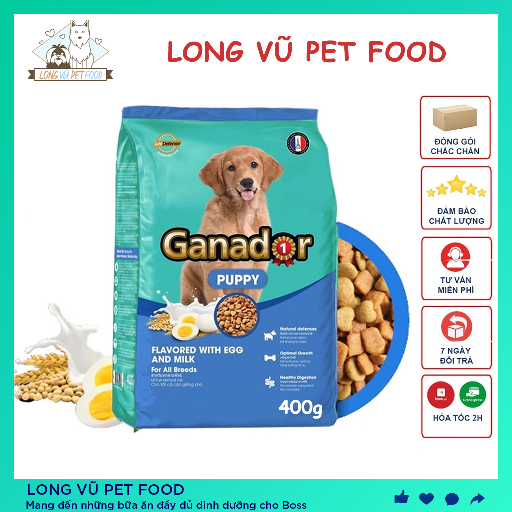 Thức ăn cho chó con Ganador 400g Vị Trứng và Sữa - Hạt cho chó con dưới 1 tuổi - Long Vũ Pet Food