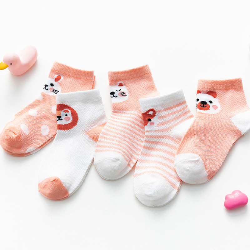 Set 5 đôi tất lưới cổ thấp hình thú đủ màu sắc cho bé 1-8 tuổi chất cotton chống trơn trượt không gây hầm hơi BBShine – T016